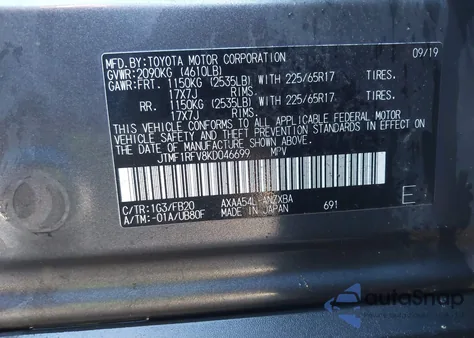2019 Toyota Rav4 Le from USA, damaged, VIN JTMF1RFV8KD046699